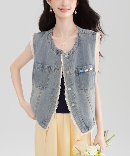 gossip!ロサンゼルス(ゴシップロサンゼルス)の「ガーリーレース デニムベスト(ベスト・レディース・ライトブルー・M/L)」の16枚目の写真