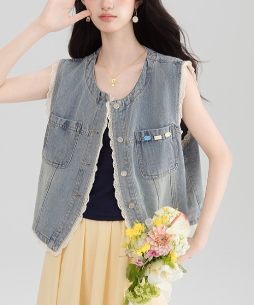 gossip!ロサンゼルス(ゴシップロサンゼルス)の「ガーリーレース デニムベスト(ベスト・レディース・ライトブルー・M/L)」の21枚目の写真