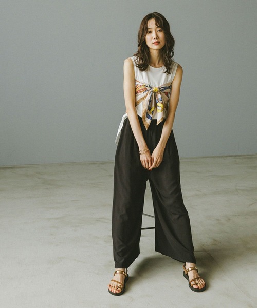 GLOBAL WORK（グローバルワーク）の「快適裾ラウンドプルオーバーノースリーブ/577922（Tシャツ/カットソー・レディース・ブラウン/ブラック/オフホワイト/ピンク・MEDIUM/LARGE）」の5枚目の写真