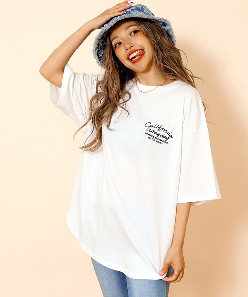 anap mimpi（アナップミンピ）の「サークルロゴ刺繍ビックTシャツ（Tシャツ/カットソー・レディース・オリーブ/オフホワイト/ダークグレー/ライトピンク・FREE）」の5枚目の写真