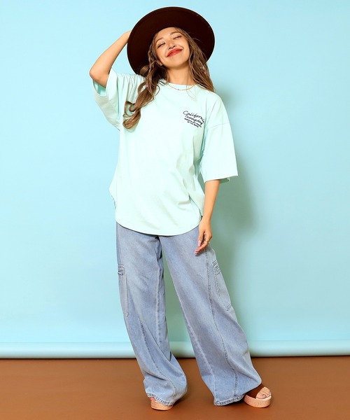 anap mimpi（アナップミンピ）の「サークルロゴ刺繍ビックTシャツ（Tシャツ/カットソー・レディース・オリーブ/オフホワイト/ダークグレー/ライトピンク・FREE）」の20枚目の写真