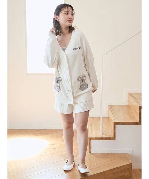 【新品】ジェラートピケ　コアラジャガードカーディガン　オフホワイト コアラジャガードカーディガン（ルームウェア/パジャマ