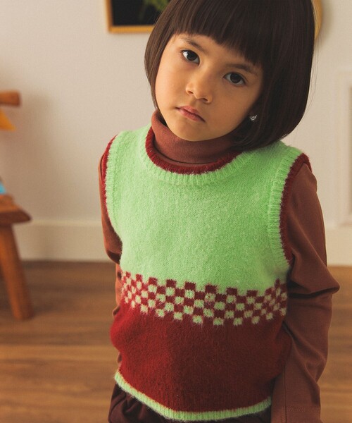 こども ビームス（コドモビームス）の「【別注】LOGAN Knitting Mills / ニット ベスト 2025FW（100～150cm）（ベスト・キッズ・ライム/イエロー・S(100-110cm)/M(120-130cm)/L(140-150cm)）」の2枚目の写真