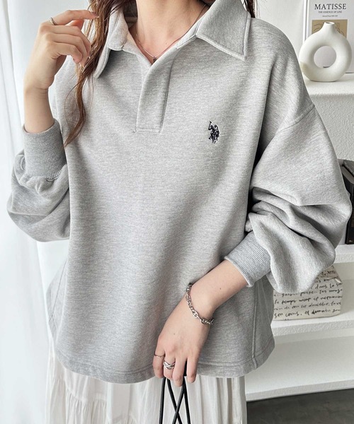 U.S. POLO ASSN.(ユーエスポロアッスン)の「GeeRA別注【U.S.POLO ASSN.】あったか裏起毛♪襟付きオーバーサイズスウェット(スウェット・レディース・ネイビー/杢グレー・MEDIUM/LARGE/X-LARGE)」の6枚目の写真