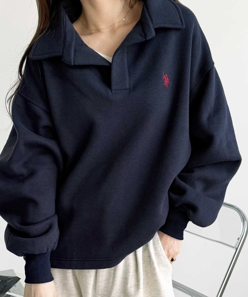 U.S. POLO ASSN.(ユーエスポロアッスン)の「GeeRA別注【U.S.POLO ASSN.】あったか裏起毛♪襟付きオーバーサイズスウェット(スウェット・レディース・ネイビー/杢グレー・MEDIUM/LARGE/X-LARGE)」の3枚目の写真