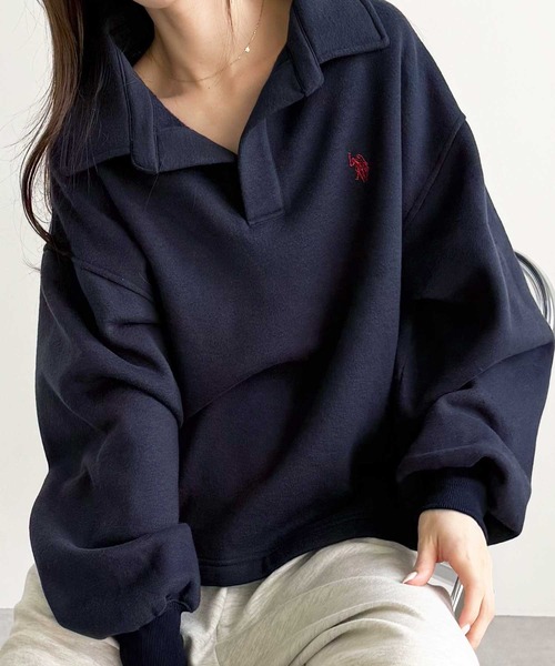 U.S. POLO ASSN.(ユーエスポロアッスン)の「GeeRA別注【U.S.POLO ASSN.】あったか裏起毛♪襟付きオーバーサイズスウェット(スウェット・レディース・ネイビー/杢グレー・MEDIUM/LARGE/X-LARGE)」の4枚目の写真