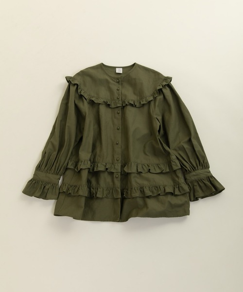 Dot＆Stripes CHILD WOMAN（ドットアンドストライプス　チャイルドウーマン）の「ライトバックサテン フリルティアードブラウス（シャツ/ブラウス・レディース・カーキ/アイボリー・FREE）」の10枚目の写真