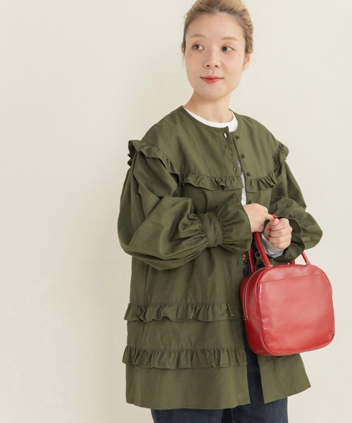 Dot＆Stripes CHILD WOMAN（ドットアンドストライプス　チャイルドウーマン）の「ライトバックサテン フリルティアードブラウス（シャツ/ブラウス・レディース・カーキ/アイボリー・FREE）」の20枚目の写真