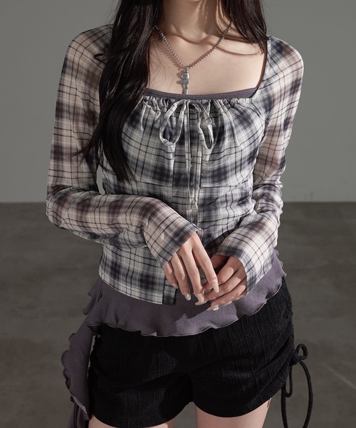 apres jour mignon(アプレジュールミニョン)の「チェックプルオーバーSET【ZOZOTOWN限定アイテム】(Tシャツ/カットソー・レディース・ネイビー/ボルドー/チャコールグレー・X-LARGE/フリー)」の2枚目の写真