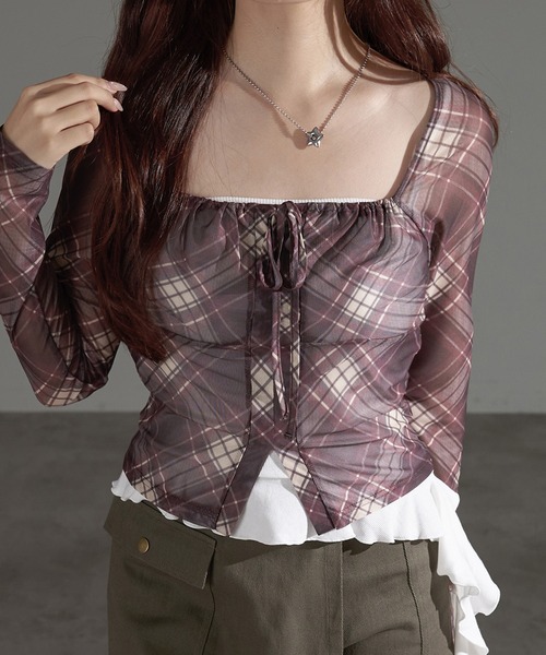 apres jour mignon(アプレジュールミニョン)の「チェックプルオーバーSET【ZOZOTOWN限定アイテム】(Tシャツ/カットソー・レディース・ネイビー/ボルドー/チャコールグレー・X-LARGE/フリー)」の3枚目の写真