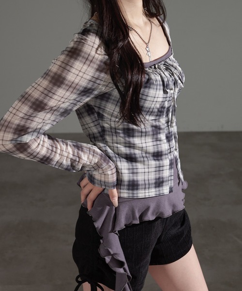 apres jour mignon(アプレジュールミニョン)の「チェックプルオーバーSET【ZOZOTOWN限定アイテム】(Tシャツ/カットソー・レディース・ネイビー/ボルドー/チャコールグレー・X-LARGE/フリー)」の4枚目の写真