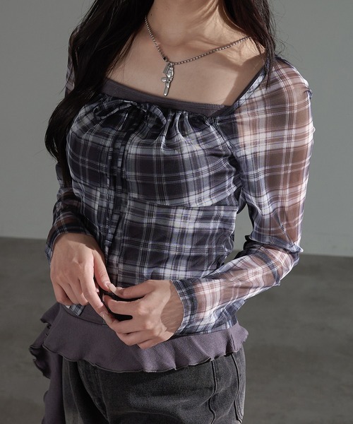 apres jour mignon(アプレジュールミニョン)の「チェックプルオーバーSET【ZOZOTOWN限定アイテム】(Tシャツ/カットソー・レディース・ネイビー/ボルドー/チャコールグレー・X-LARGE/フリー)」の6枚目の写真