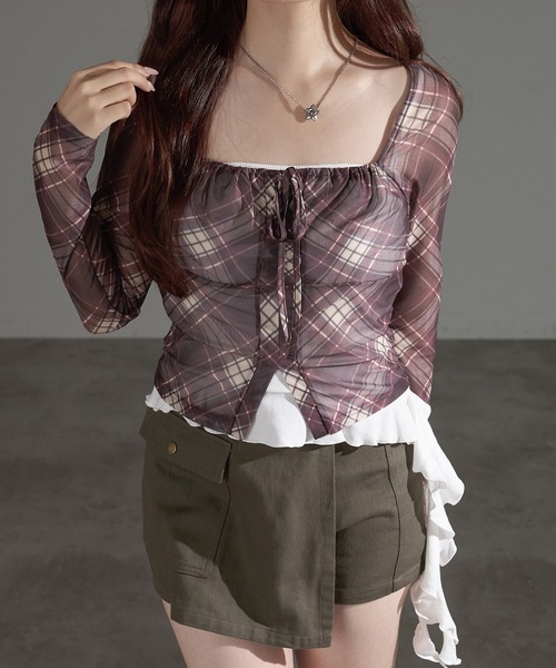 apres jour mignon(アプレジュールミニョン)の「チェックプルオーバーSET【ZOZOTOWN限定アイテム】(Tシャツ/カットソー・レディース・ネイビー/ボルドー/チャコールグレー・X-LARGE/フリー)」の8枚目の写真