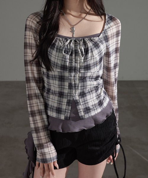 apres jour mignon(アプレジュールミニョン)の「チェックプルオーバーSET【ZOZOTOWN限定アイテム】(Tシャツ/カットソー・レディース・ネイビー/ボルドー/チャコールグレー・X-LARGE/フリー)」の10枚目の写真
