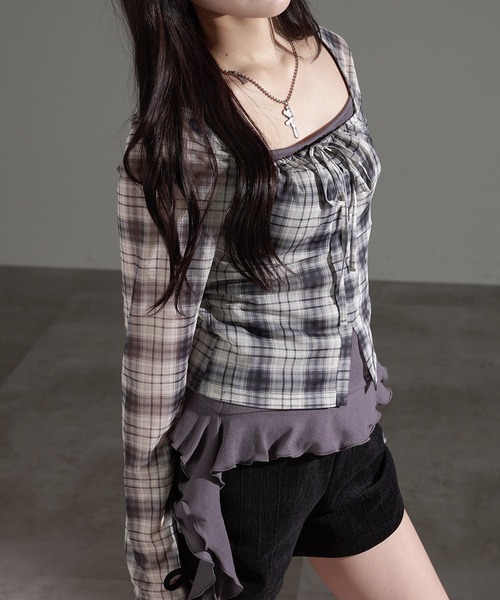 apres jour mignon(アプレジュールミニョン)の「チェックプルオーバーSET【ZOZOTOWN限定アイテム】(Tシャツ/カットソー・レディース・ネイビー/ボルドー/チャコールグレー・X-LARGE/フリー)」の12枚目の写真