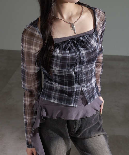 apres jour mignon(アプレジュールミニョン)の「チェックプルオーバーSET【ZOZOTOWN限定アイテム】(Tシャツ/カットソー・レディース・ネイビー/ボルドー/チャコールグレー・X-LARGE/フリー)」の15枚目の写真