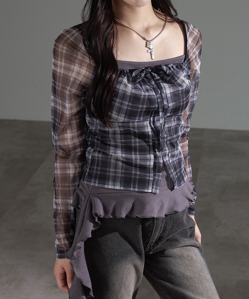 apres jour mignon(アプレジュールミニョン)の「チェックプルオーバーSET【ZOZOTOWN限定アイテム】(Tシャツ/カットソー・レディース・ネイビー/ボルドー/チャコールグレー・X-LARGE/フリー)」の16枚目の写真