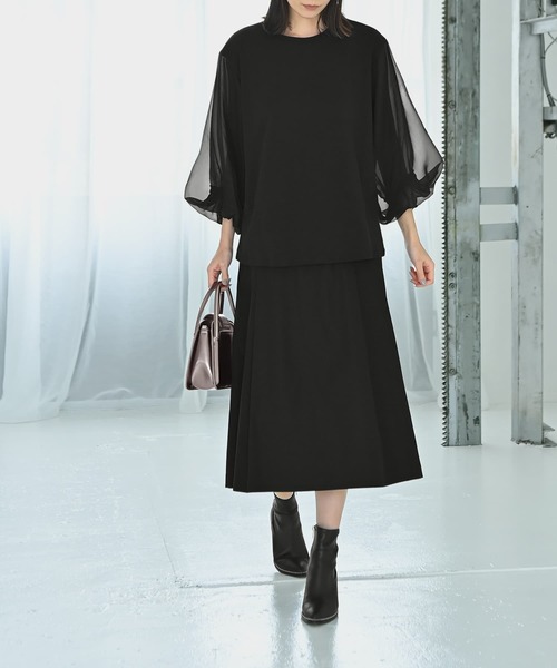 STYLE DELI(スタイルデリ)の「【Kana Oyama×BLK001】チュール袖トップス(Tシャツ/カットソー・レディース・ホワイト/ネイビー/ブラック・FREE)」の14枚目の写真