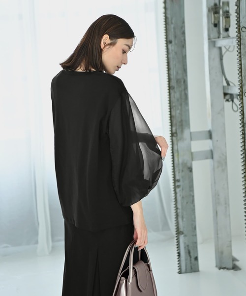 STYLE DELI(スタイルデリ)の「【Kana Oyama×BLK001】チュール袖トップス(Tシャツ/カットソー・レディース・ホワイト/ネイビー/ブラック・FREE)」の15枚目の写真
