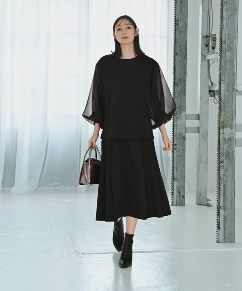 STYLE DELI(スタイルデリ)の「【Kana Oyama×BLK001】チュール袖トップス(Tシャツ/カットソー・レディース・ホワイト/ネイビー/ブラック・FREE)」の16枚目の写真