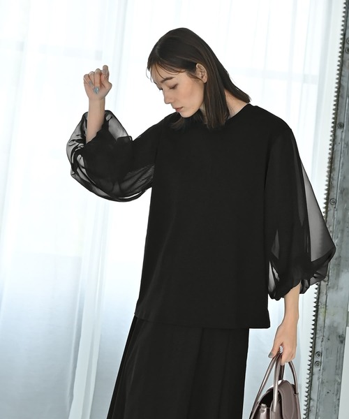 STYLE DELI(スタイルデリ)の「【Kana Oyama×BLK001】チュール袖トップス(Tシャツ/カットソー・レディース・ホワイト/ネイビー/ブラック・FREE)」の19枚目の写真