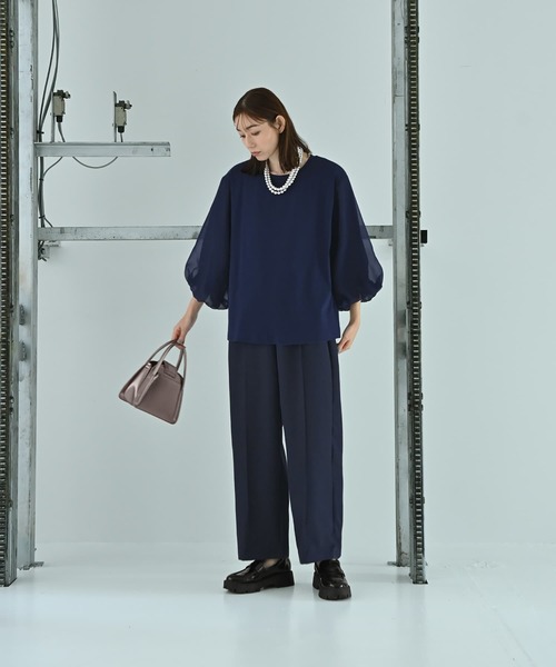 STYLE DELI(スタイルデリ)の「【Kana Oyama×BLK001】チュール袖トップス(Tシャツ/カットソー・レディース・ホワイト/ネイビー/ブラック・FREE)」の22枚目の写真
