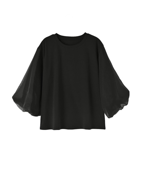 STYLE DELI(スタイルデリ)の「【Kana Oyama×BLK001】チュール袖トップス(Tシャツ/カットソー・レディース・ホワイト/ネイビー/ブラック・FREE)」の4枚目の写真