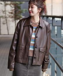 Simplicite（サンプリシテ）の「フェイクレザーボクシーカバーオール（カバーオール）」