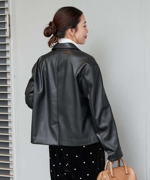 セール】フェイクレザーボクシーカバーオール（カバーオール）｜B.C