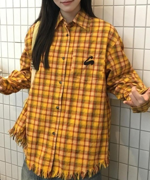 shyam inspiration(シャムインスピレーション)の「チェック柄 レトロカジュアル シャツ / 長袖シャツ(シャツ/ブラウス・レディース・イエロー・L/M)」の2枚目の写真