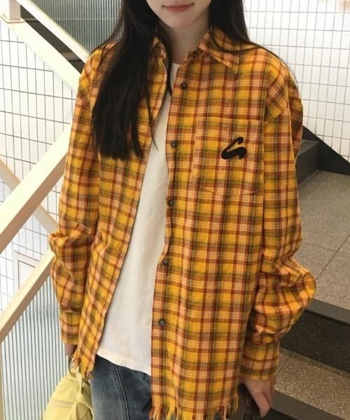 shyam inspiration(シャムインスピレーション)の「チェック柄 レトロカジュアル シャツ / 長袖シャツ(シャツ/ブラウス・レディース・イエロー・L/M)」の5枚目の写真