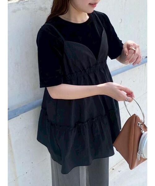 ehka sopo（エヘカソポ）の「ティアードキャミソール（チュニック・レディース・キナリ/ブラウン/ブラック・F）」の4枚目の写真