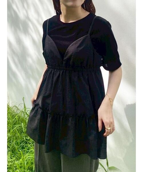 ehka sopo（エヘカソポ）の「ティアードキャミソール（チュニック・レディース・キナリ/ブラウン/ブラック・F）」の6枚目の写真