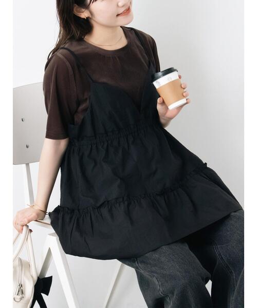 ehka sopo（エヘカソポ）の「ティアードキャミソール（チュニック・レディース・キナリ/ブラウン/ブラック・F）」の9枚目の写真