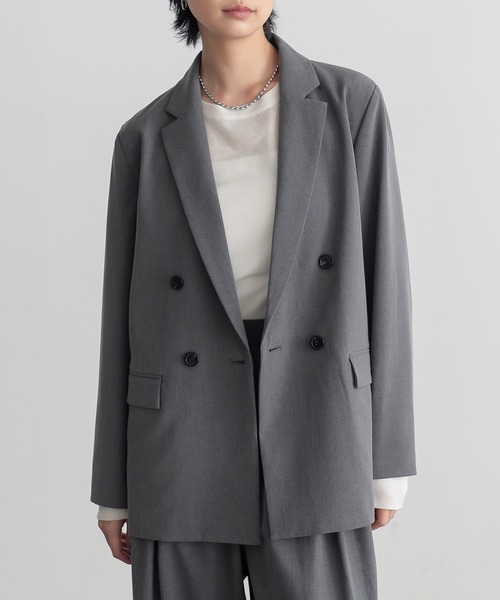 新品　グレー テーラードジャケット セットアップ対応】ストレッチツイル テーラードジャケット