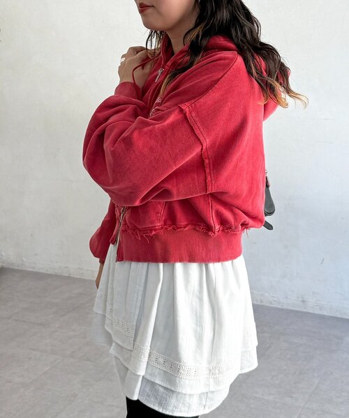 CPCM（シーピーシーエム）の「パウダー加工短丈パーカー（パーカー・レディース・ネイビー/ブラウン/レッド/チャコールグレー・FREE）」の14枚目の写真