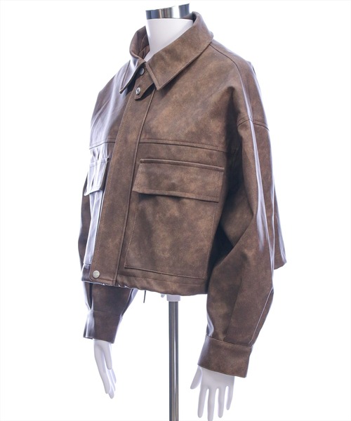 clear（クリア）の「アンティークレザーショート丈ブルゾン(セット可）[カジュアル 着回し抜群 大人]≪AW新作≫（ブルゾン・レディース・ブラウン/ブラック・F）」の14枚目の写真