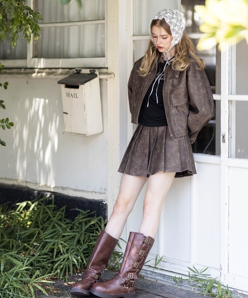 clear（クリア）の「アンティークレザーショート丈ブルゾン(セット可）[カジュアル 着回し抜群 大人]≪AW新作≫（ブルゾン・レディース・ブラウン/ブラック・F）」の8枚目の写真