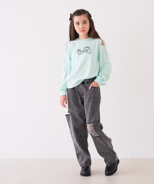 coca(coca)(コカ)の「キッズ 肩あきリボン長袖Tシャツ(Tシャツ/カットソー・キッズ・ホワイト/ライトグリーン・150/140/130/120)」の18枚目の写真