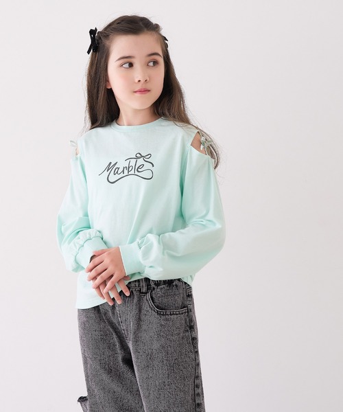 coca(coca)(コカ)の「キッズ 肩あきリボン長袖Tシャツ(Tシャツ/カットソー・キッズ・ホワイト/ライトグリーン・150/140/130/120)」の4枚目の写真