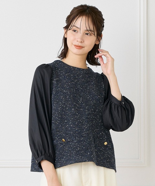 INED(イネド)の「ドッキングプルオーバー(Tシャツ/カットソー・レディース・オフホワイト/ネイビー・9号/11号)」の1枚目の写真