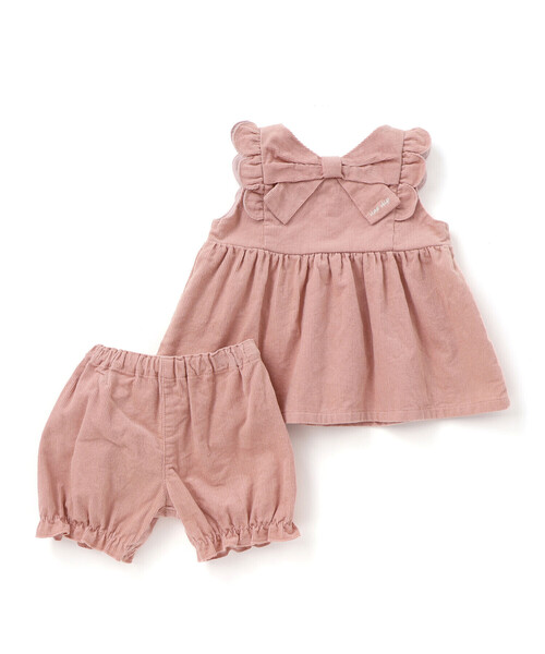 SLAP SLIP BABY(スラップスリップベビー)の「花柄無地コーデュロイ肩フリルリボンモチーフワンピース+ブルマセットアップベビー(70~80cm)(その他ベビーウェア・キッズ・ピンク/ホワイト系その他2・FREE)」の2枚目の写真