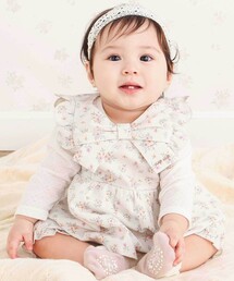 SLAP SLIP BABY（スラップスリップベビー）の「花柄無地コーデュロイ肩フリルリボンモチーフワンピース+ブルマセットアップベビー(70~80cm)（その他ベビーウェア）」