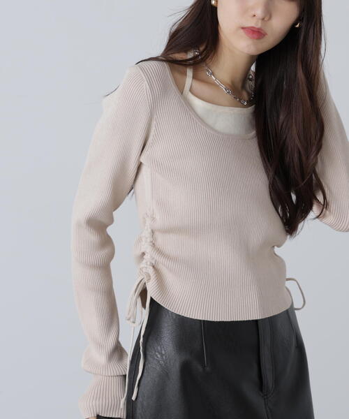 FREE'S MART（フリーズマート）の「◆ホルターネックレイヤードサイドドロストニット（ニット/セーター・レディース・グレー/ピンク/ベージュ・FREE）」の2枚目の写真