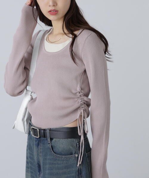 FREE'S MART（フリーズマート）の「◆ホルターネックレイヤードサイドドロストニット（ニット/セーター・レディース・グレー/ピンク/ベージュ・FREE）」の3枚目の写真
