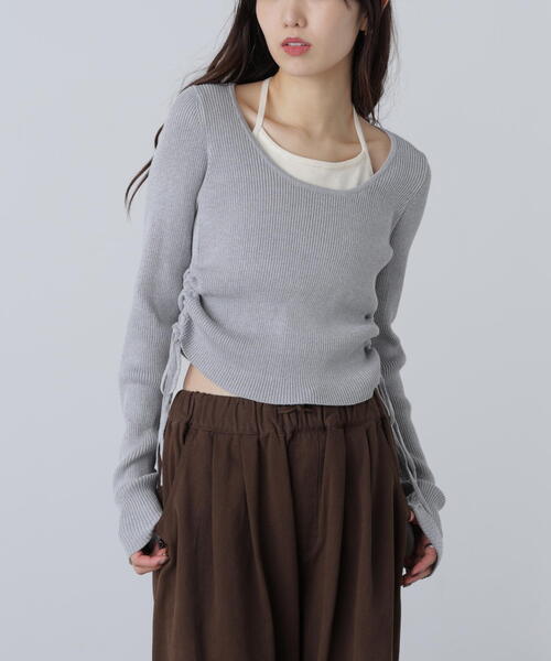 FREE'S MART（フリーズマート）の「◆ホルターネックレイヤードサイドドロストニット（ニット/セーター・レディース・グレー/ピンク/ベージュ・FREE）」の19枚目の写真