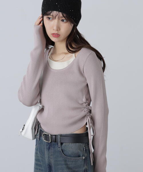 FREE'S MART（フリーズマート）の「◆ホルターネックレイヤードサイドドロストニット（ニット/セーター・レディース・グレー/ピンク/ベージュ・FREE）」の7枚目の写真