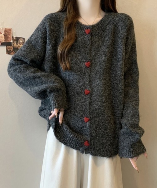 SHEPP（シープ）の「ハートボタン クルーカーディガン/ニットカーデ（カーディガン/ボレロ・レディース・ネイビー/チャコール/グレー/アイボリー・F）」の13枚目の写真
