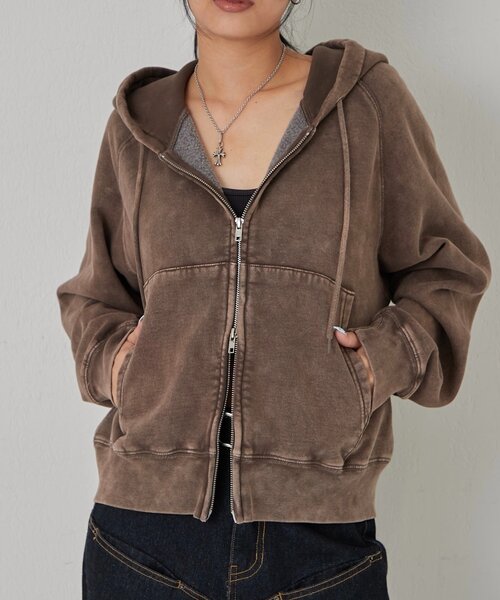 WHO'S WHO gallery（フーズフーギャラリー）の「KOOKYN ケミカルジップパーカー（パーカー・レディース・グレー/チャコールグレー/ブラウン・SMALL/MEDIUM/LARGE）」の10枚目の写真