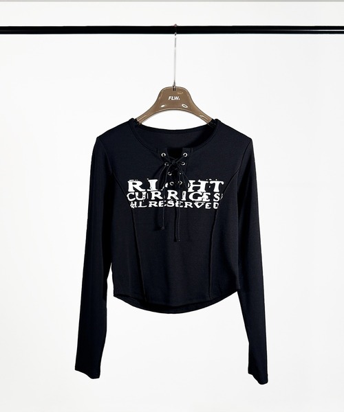 FOLLOWIN（フォロウィン）の「Y2Kロゴプリントレースアップトップス（Tシャツ/カットソー・レディース・ホワイト/ブラウン/グレー/ブラック・FREE）」の7枚目の写真